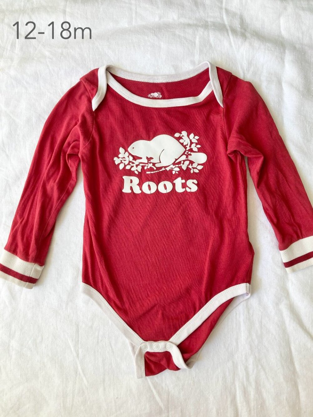 🪴5/$30 Roots 12-18 Months Baby Toddler Red Roots Beaver Long Sleeve Bodysuit